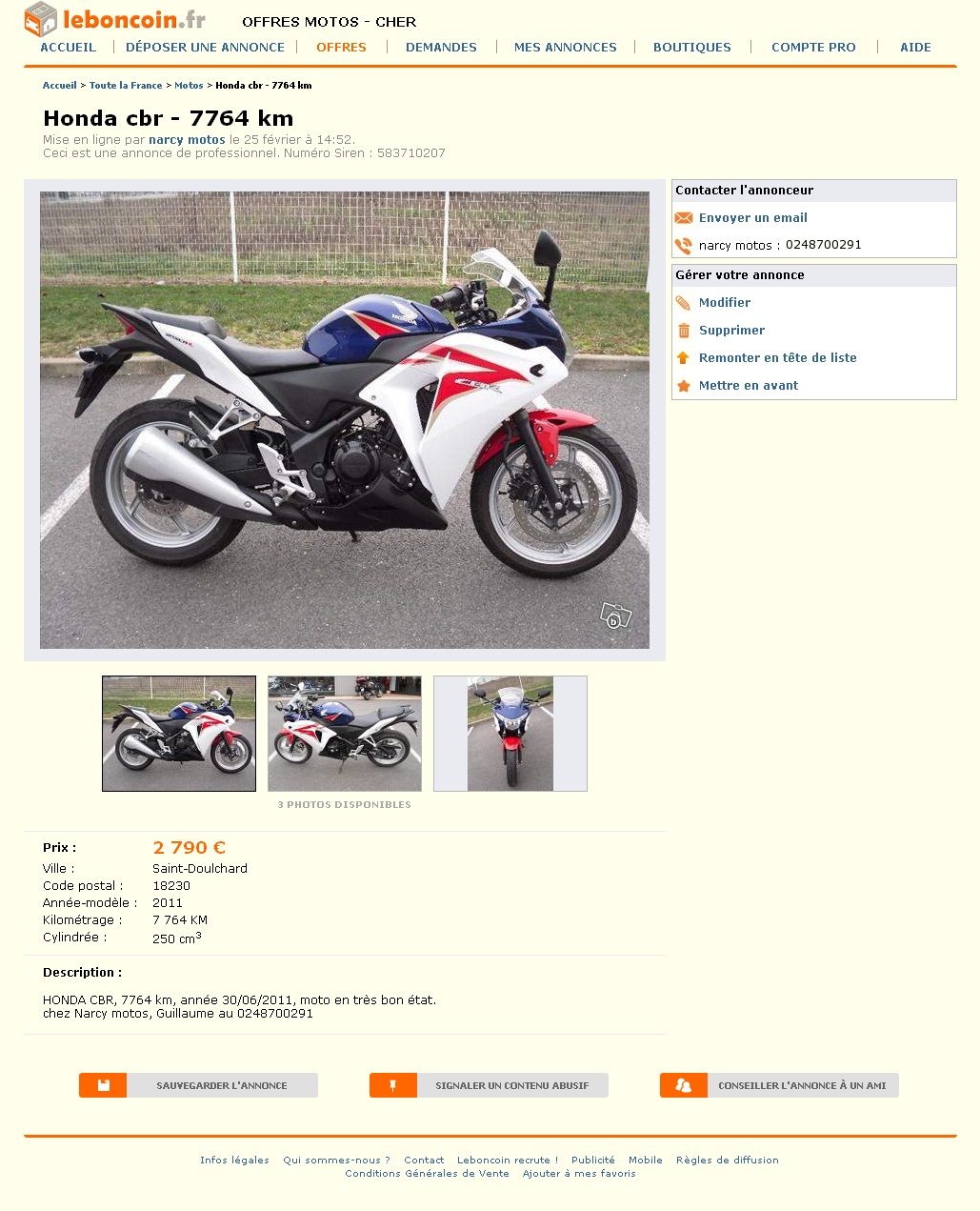 004 Honda cbr - 7764 km Motos Cher - leboncoin.fr - 2013 03 11 - 16 15 03 - www.leboncoin.fr-motos-423993280.htm